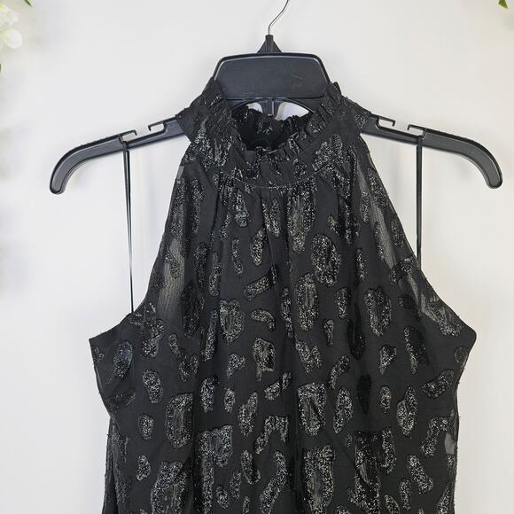 AQUA Black Leopard Print Halter Top Women’s XL Holiday Date Blouse Evening Party - Picture 3 of 10